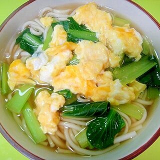 小松菜と炒り卵のうどん